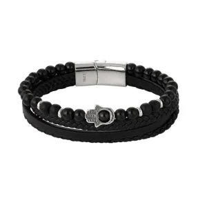 Kerroksellinen rannekoru, Hamsa Hand in Black -rannekoru luonnonkivin