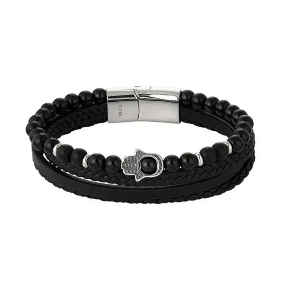 Kerroksellinen rannekoru, Hamsa Hand in Black -rannekoru luonnonkivin