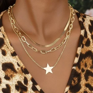 Kerroskaulakoru, FRENCH RIVIERA | Three Layer Star Necklace in Gold