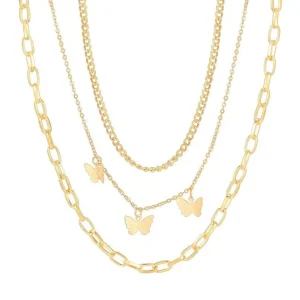 Kerroskaulakoru, FRENCH RIVIERA | Three Layer Butterfly Necklace in Gold