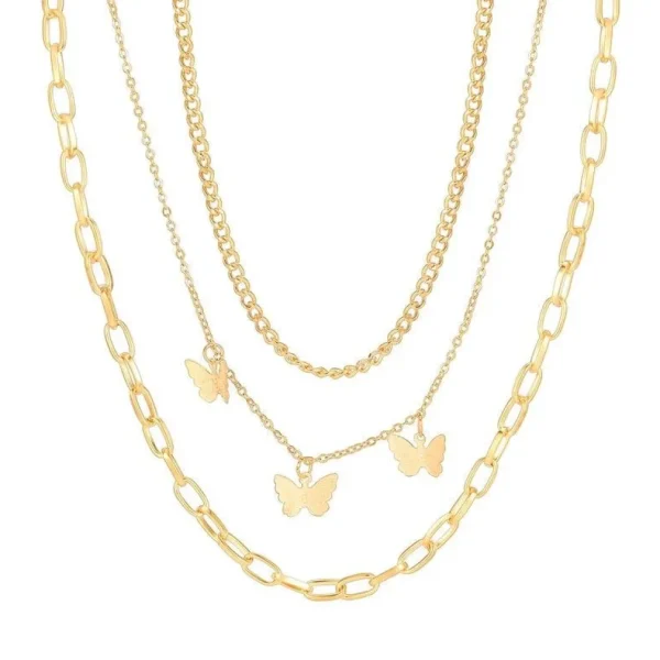 Kerroskaulakoru, FRENCH RIVIERA | Three Layer Butterfly Necklace in Gold