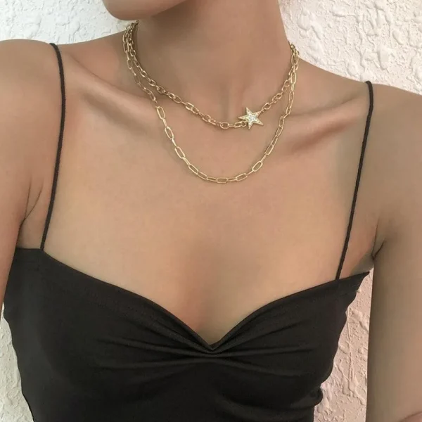 Kerroskaulakoru, FRENCH RIVIERA | Two Layer Star Necklace in Gold