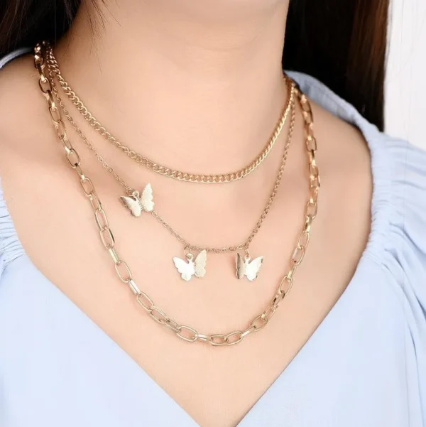 Kerroskaulakoru, FRENCH RIVIERA | Three Layer Butterfly Necklace in Gold