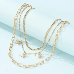 Kerroskaulakoru, FRENCH RIVIERA | Three Layer Butterfly Necklace in Gold