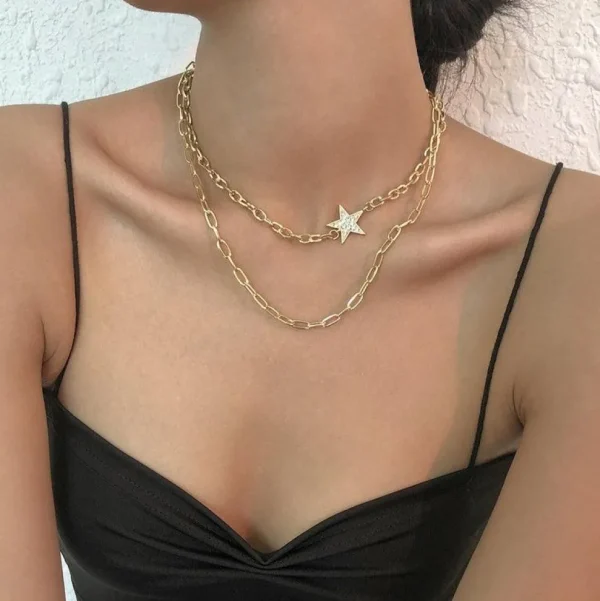 Kerroskaulakoru, FRENCH RIVIERA | Two Layer Star Necklace in Gold