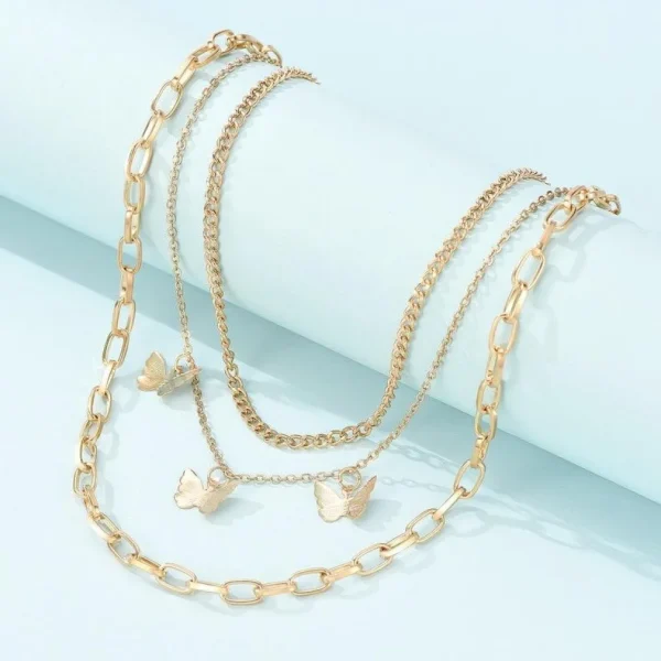 Kerroskaulakoru, FRENCH RIVIERA | Three Layer Butterfly Necklace in Gold