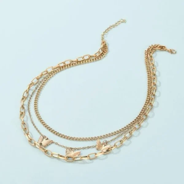 Kerroskaulakoru, FRENCH RIVIERA | Three Layer Butterfly Necklace in Gold