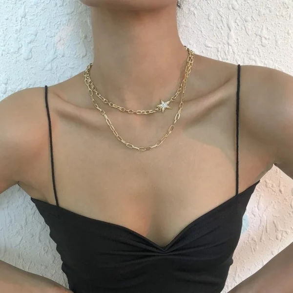 Kerroskaulakoru, FRENCH RIVIERA | Two Layer Star Necklace in Gold