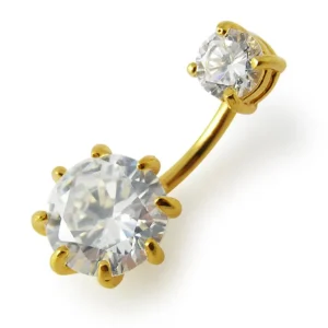 Kirurginteräksinen napakoru, Tupla Cubic Zirconia (kulta)