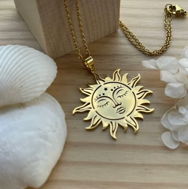 Kirurginteräskaulakoru, Boho Sun -boheemi aurinkokaulakoru (kulta)