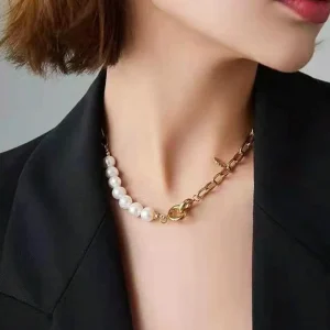 Kirurginteräsketju, FRENCH RIVIERA | Freshwater Pearl Chain in Gold