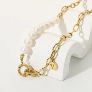 Kirurginteräsketju, FRENCH RIVIERA | Freshwater Pearl Chain in Gold