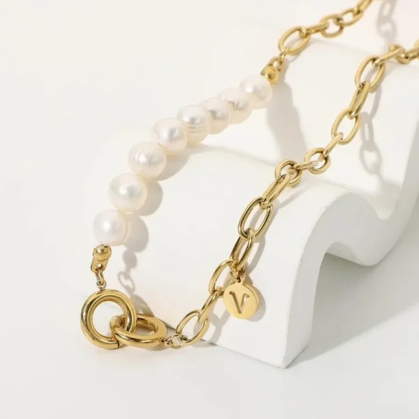Kirurginteräsketju, FRENCH RIVIERA | Freshwater Pearl Chain in Gold