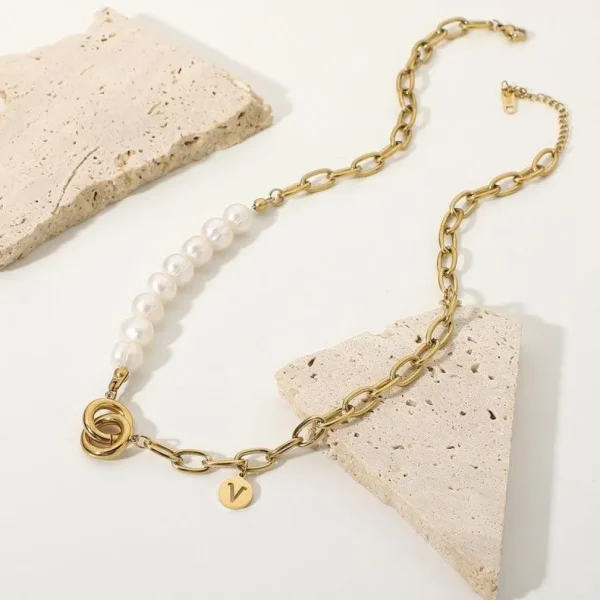 Kirurginteräsketju, FRENCH RIVIERA | Freshwater Pearl Chain in Gold