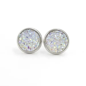 Kirurginteräsnapit, Druzy Stone in White AB