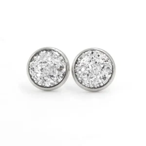 Kirurginteräsnapit, Druzy Stone in Silver