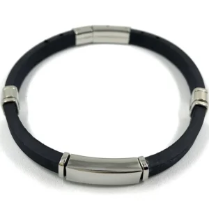 Kirurginteräsrannekoru, Black Bracelet with Stainless Steel