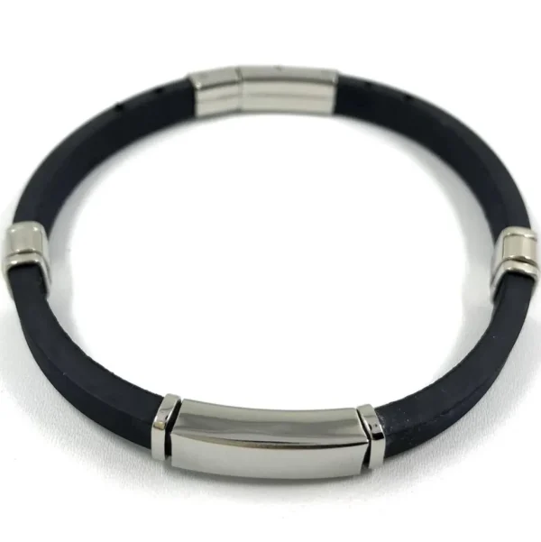Kirurginteräsrannekoru, Black Bracelet with Stainless Steel