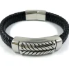 Kirurginteräsrannekoru, Black Chunky Leather Bracelet with Stainless Steel