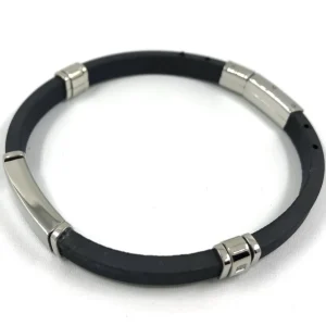 Kirurginteräsrannekoru, Black Bracelet with Stainless Steel