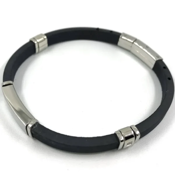 Kirurginteräsrannekoru, Black Bracelet with Stainless Steel