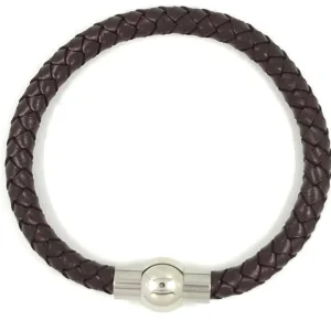 Kirurginteräsrannekoru, Brown Leather Bracelet with Stainless Steel
