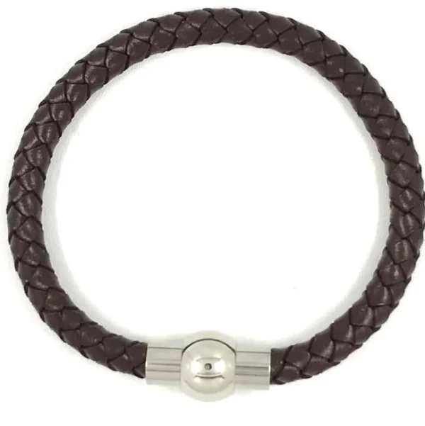 Kirurginteräsrannekoru, Brown Leather Bracelet with Stainless Steel