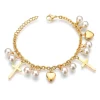 Kirurginteräsrannekoru, Cross Charm Bracelet in Gold