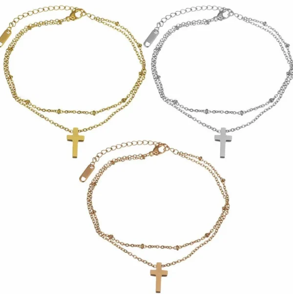 Kirurginteräsrannekoru, Cross Charm Bracelet -ristirannekoru
