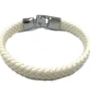 Kirurginteräsrannekoru, White Leather Bracelet with Stainless Steel