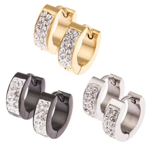 Kirurginteräsrenkaat, Classic Crystal Steel Hoop Earrings