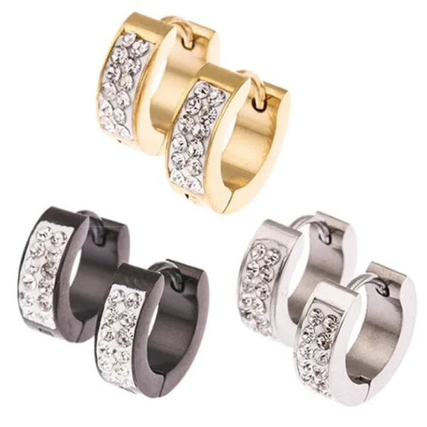 Kirurginteräsrenkaat, Classic Crystal Steel Hoop Earrings