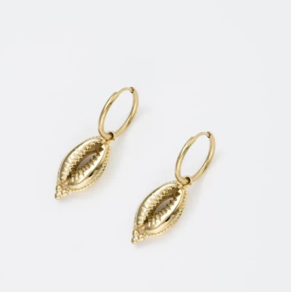 Kirurginteräsrenkaat, FRENCH RIVIERA | Steel Hoops with Seashell in Gold