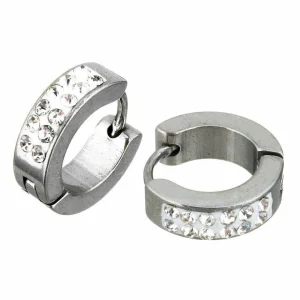 Kirurginteräsrenkaat, Huggie Crystal Steel Hoop Earrings