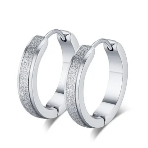 Kirurginteräsrenkaat, Large Diamond Cut Steel Hoop Earrings