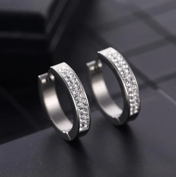 Kirurginteräsrenkaat, Large Crystal Steel Hoop Earrings