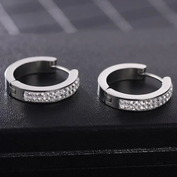 Kirurginteräsrenkaat, Large Crystal Steel Hoop Earrings