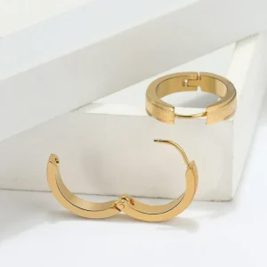Kirurginteräsrenkaat, Large Diamond Cut Steel Hoop Earrings in Gold
