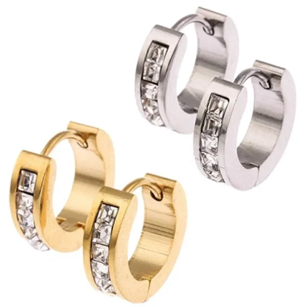 Kirurginteräsrenkaat, Modern Crystal Steel Hoop Earrings