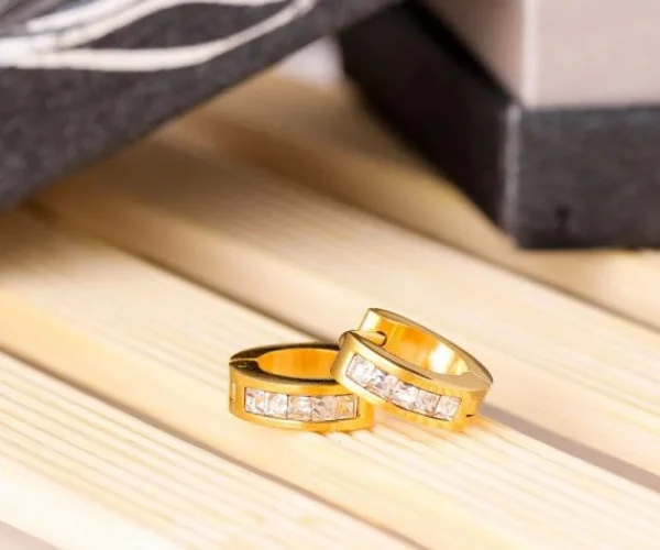 Kirurginteräsrenkaat, Modern Crystal Steel Hoop Earrings