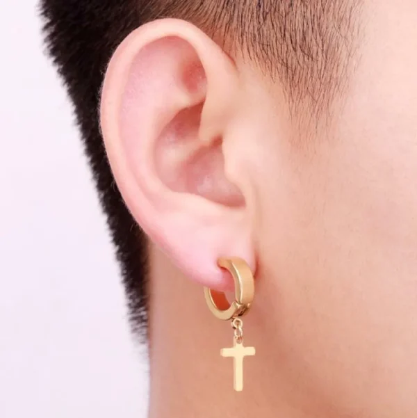 Kirurginteräsrenkaat, Stainless Steel Cross Hoops in Gold