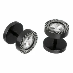 Korvakoru | Alex Earring -musta feikkiplugi kirkkaalla kivellä