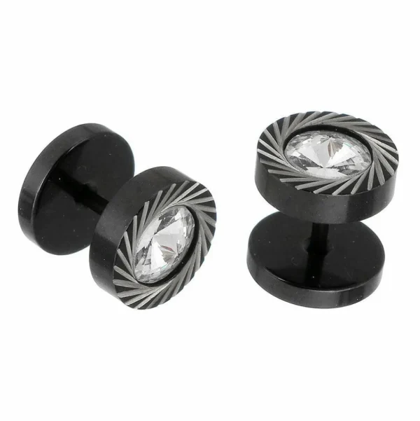 Korvakoru | Alex Earring -musta feikkiplugi kirkkaalla kivellä