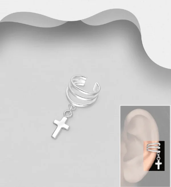 Korvakoru/kiipijä, Non-Piercing Silver Ear Cuff with Cross