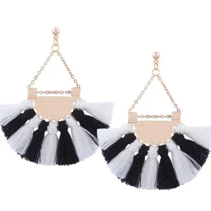 Korvakorut, Fan Shaped Tassels in Black & White