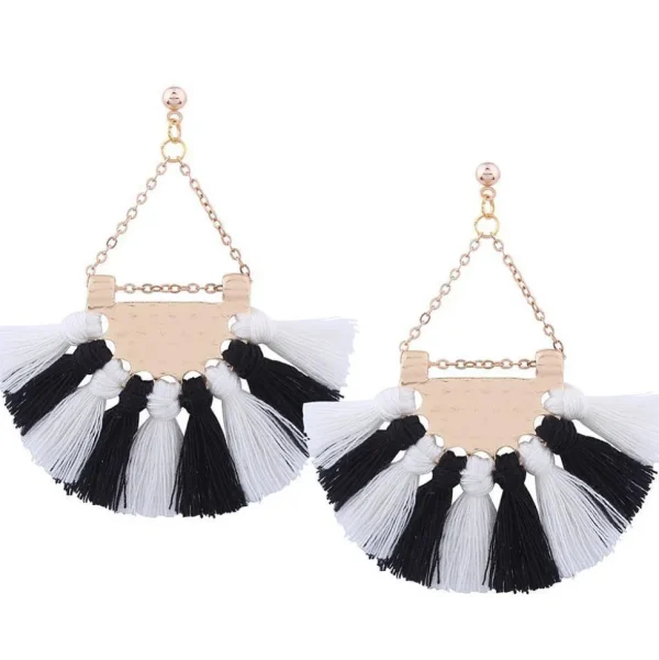 Korvakorut, Fan Shaped Tassels in Black & White