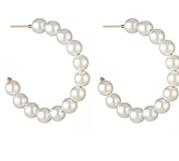 Korvakorut, PAPARAZZI | Large Trendy Pearl Hoops -helmirenkaat