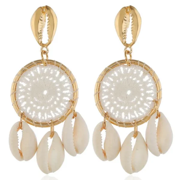 Korvakorut, White Dream Catcher Earrings with Seashells