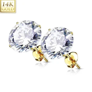 Korvanapit, 14K Gold CZ Top -kultaiset korvakorut, neljä eri kokoa