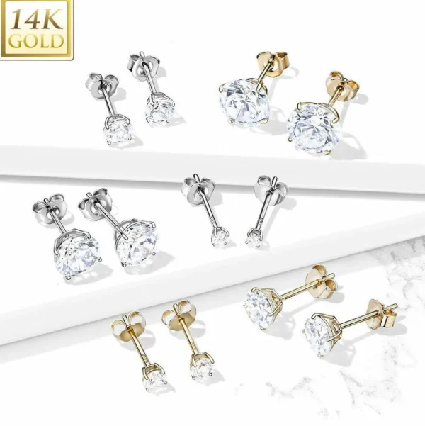 Korvanapit, 14K Gold CZ Top -kultaiset korvakorut, neljä eri kokoa